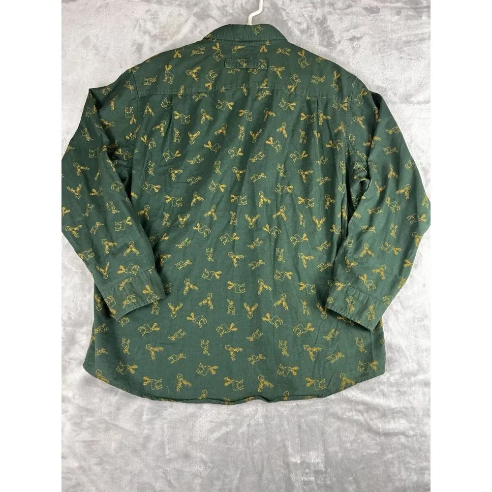 Duluth Trading Men's Shirt Size Large Green‎ Untucked Relaxed Fit Deer All Print - Picture 2 of 7